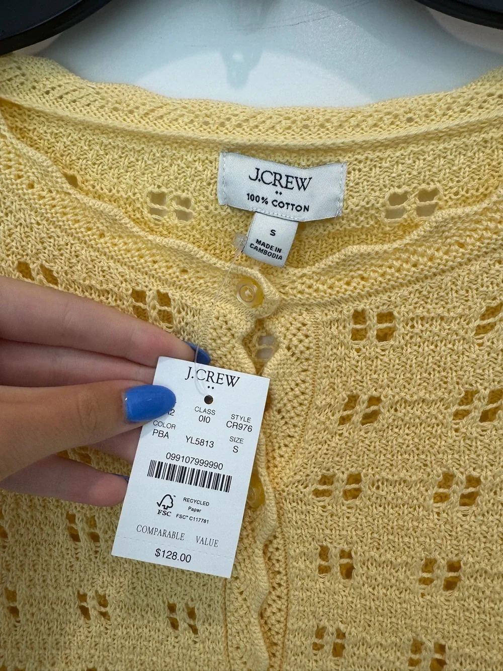 J. Crew Factory Yellow Pointelle cardigan